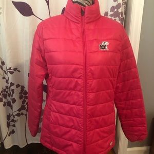 Hot pink puffy KU winter coat women’s